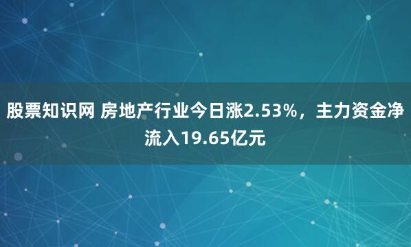 股票知识网 房地产行业今日涨2.53%，主力资金净流入19.65亿元